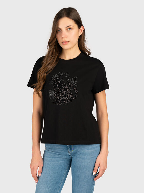 Черна тениска с пайети - 1