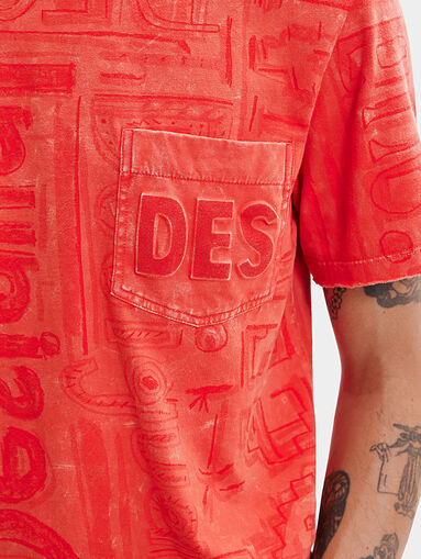 Blue T-shirt with logo print and pocket - 5