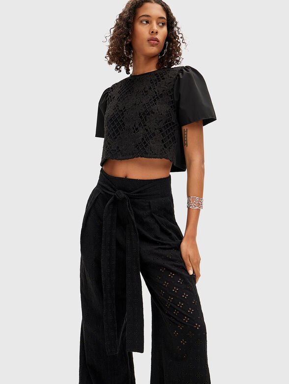 Black pants with English embroidery - 1