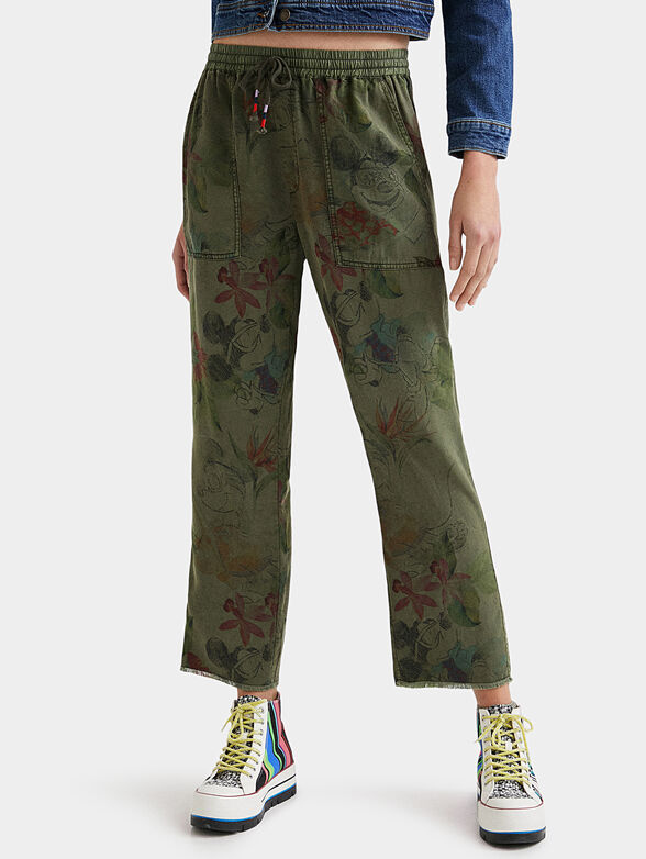 Pants with floral print  and Mickey Mouse details - 1