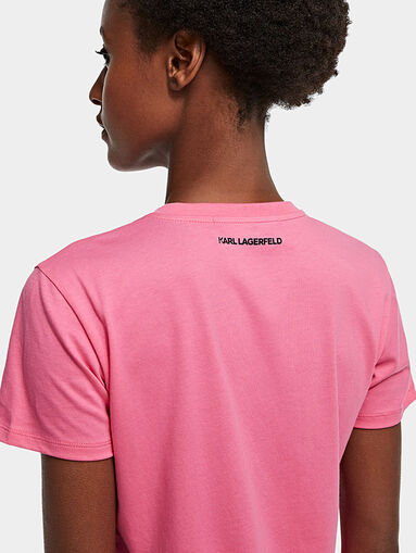 Pink cotton T-shirt with rhinestone logo - 3