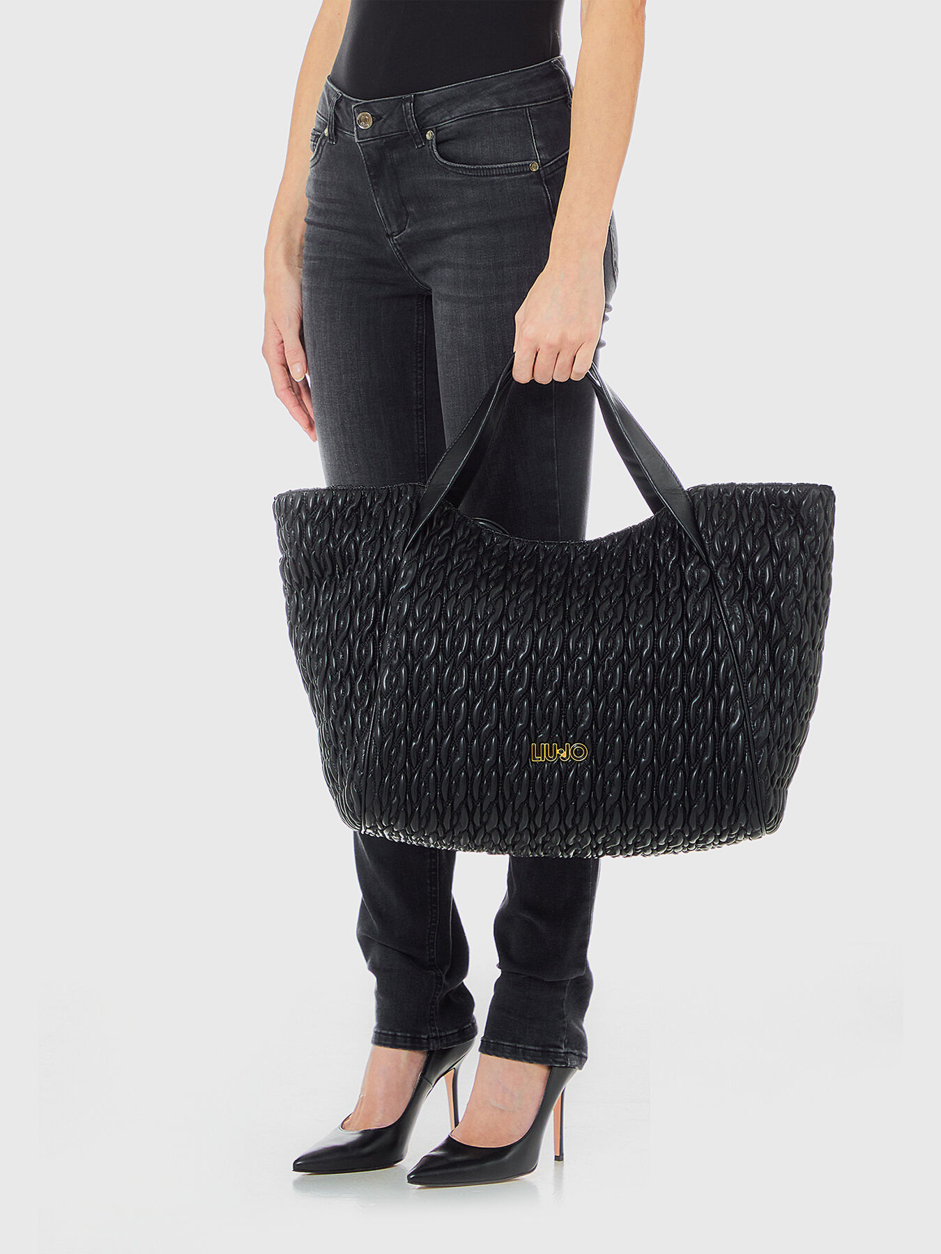 Shopper bag with gold logo brand LIU JO — Globalbrandsstore