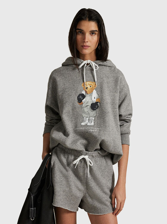 Cotton sweatshirt with hood and Polo Bear print - 1