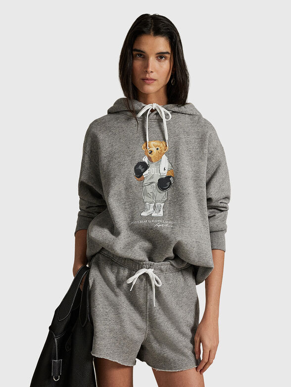 Cotton sweatshirt with hood and Polo Bear print - 1