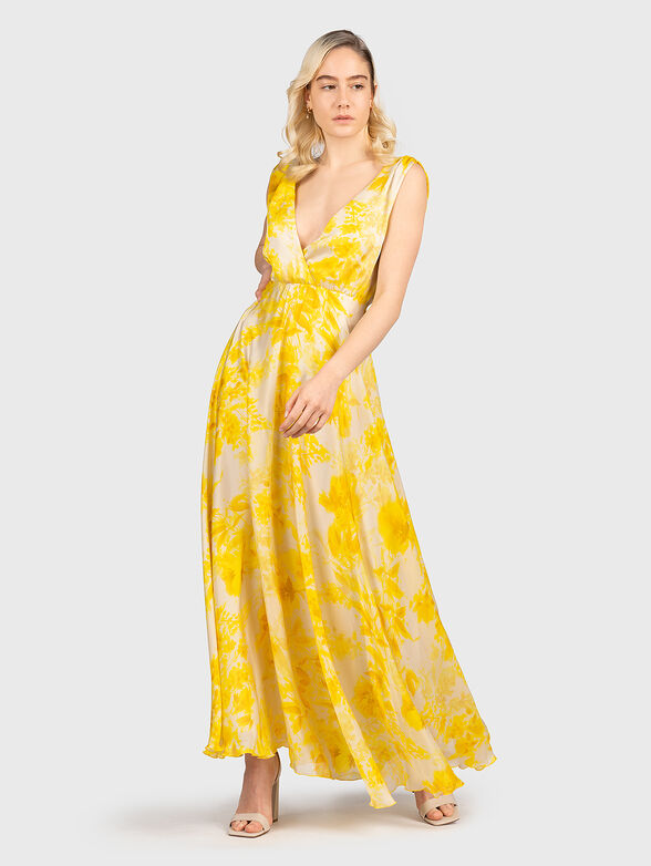 Long V-neck dress with floral print - 1