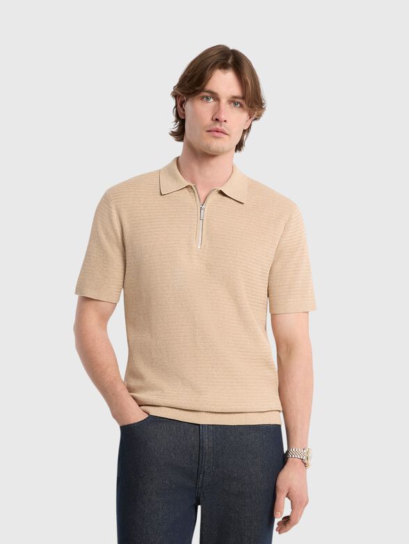 Beige polo shirt with zipper - 1