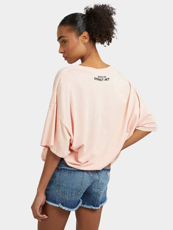 Oversized blue T-shirt with print  - 3