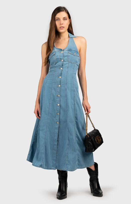 liu jo denim bustier dress Denim dress with halter neckline brand LIU JO — Globalbrandsstore.com/en