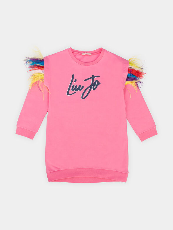 Dress with accent feathers and logo - 1