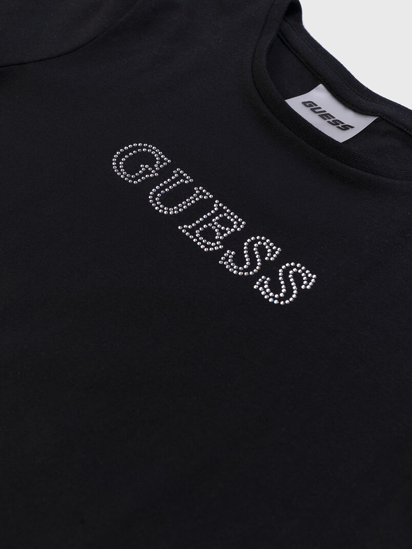 Black T-shirt with rhinestone logo  - 3