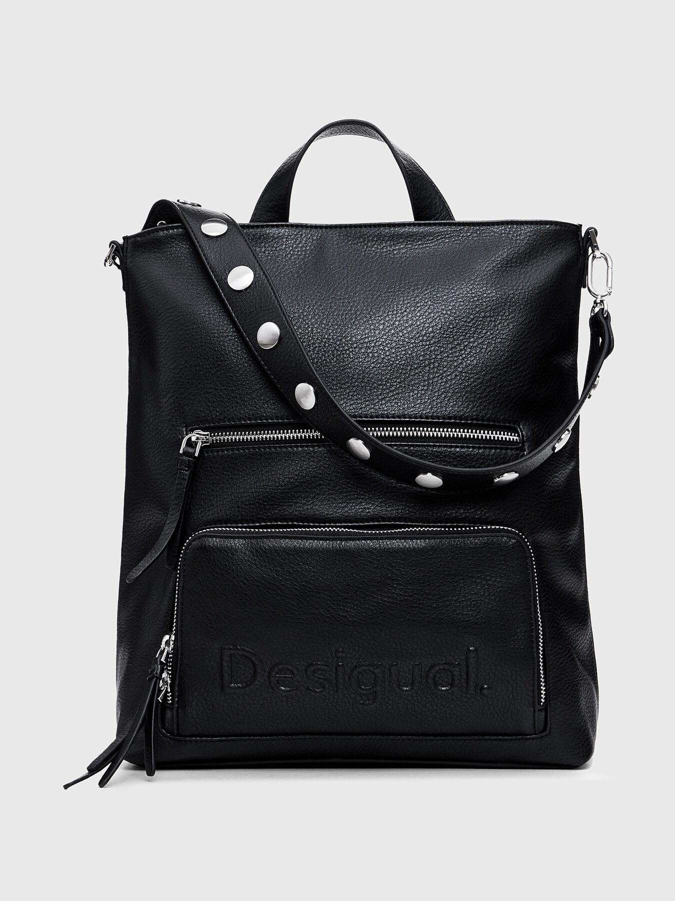 Black backpack with embossed logo brand DESIGUAL Globalbrandsstore en