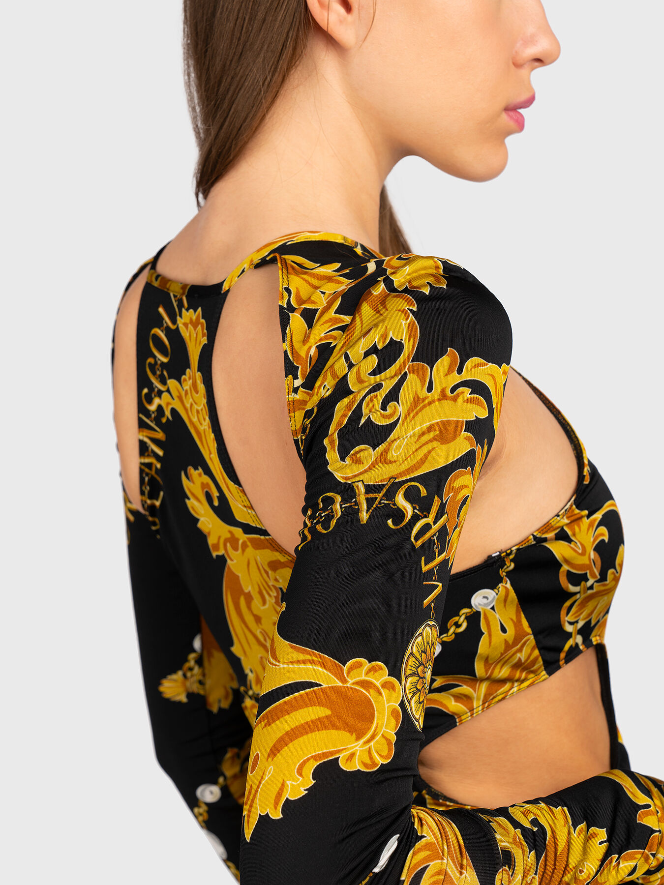 ワンピース VERSACE JEANS Woman Dress Black 75HAO920JS204 G89 VERSACE JEANS COUTURE DRESS WITH CHAIN COUTURE PRINT– Yooto