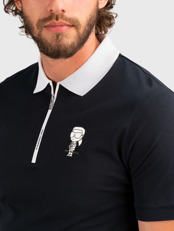 Black polo shirt with contrast collar and logo - 4
