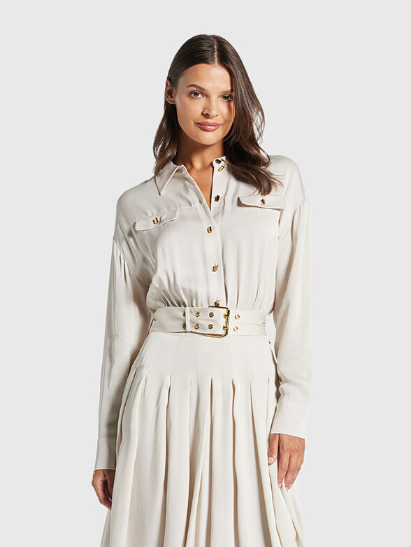 ANITA midi dress with long sleeves and waist belt  - 3
