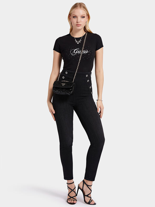 High-waisted black jeans with accent buttons - 4