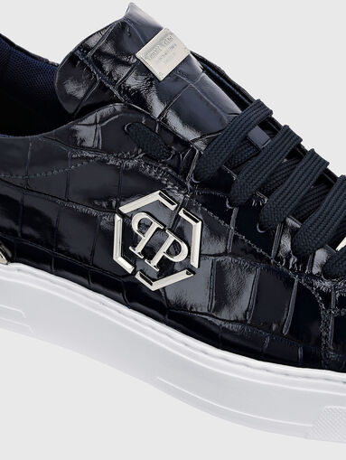 Dark blue leather sneakers - 3