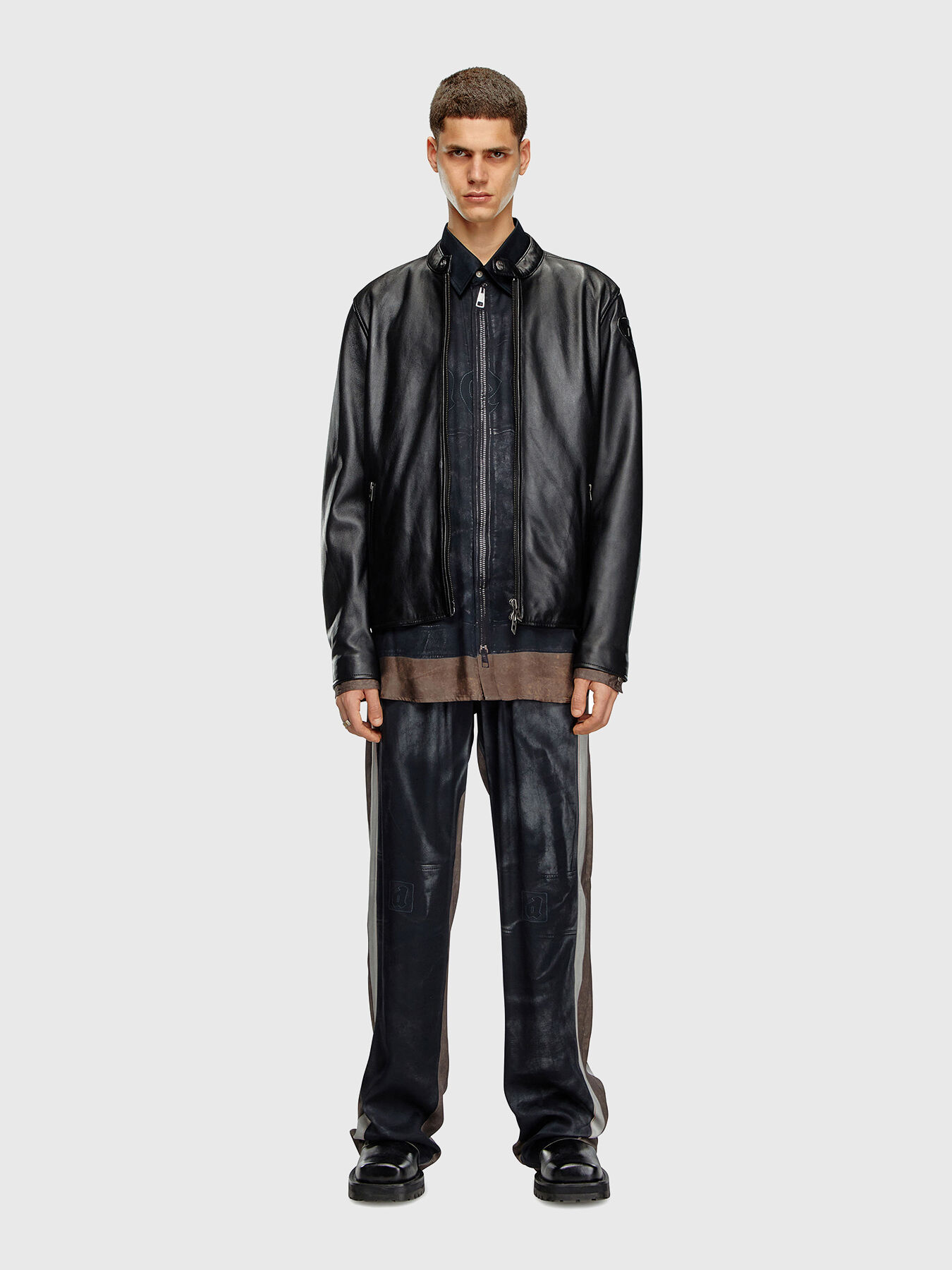 L-CARVER leather jacket with logo accent brand DIESEL
