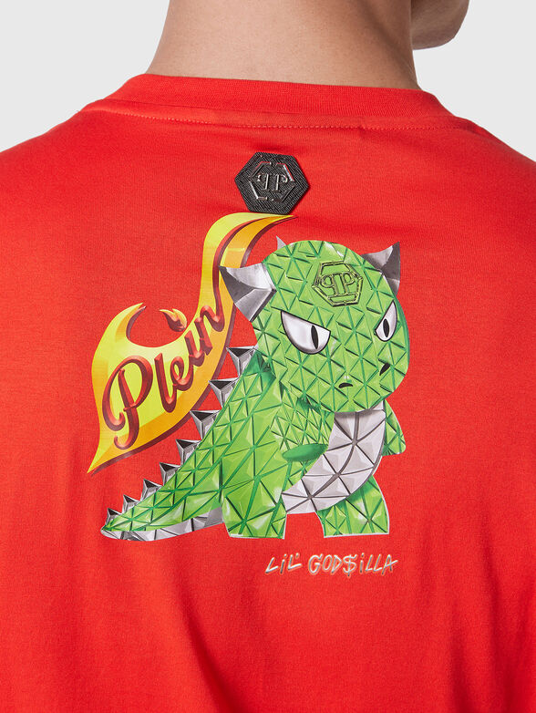 Red T-shirt with artistic logo print - 4