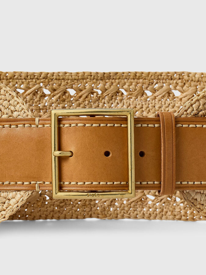 NWT Polo Ralph Lauren Raffia Reversible Belt - M ? Raffia & Leather Double-Buckle Wide Belt main image 4