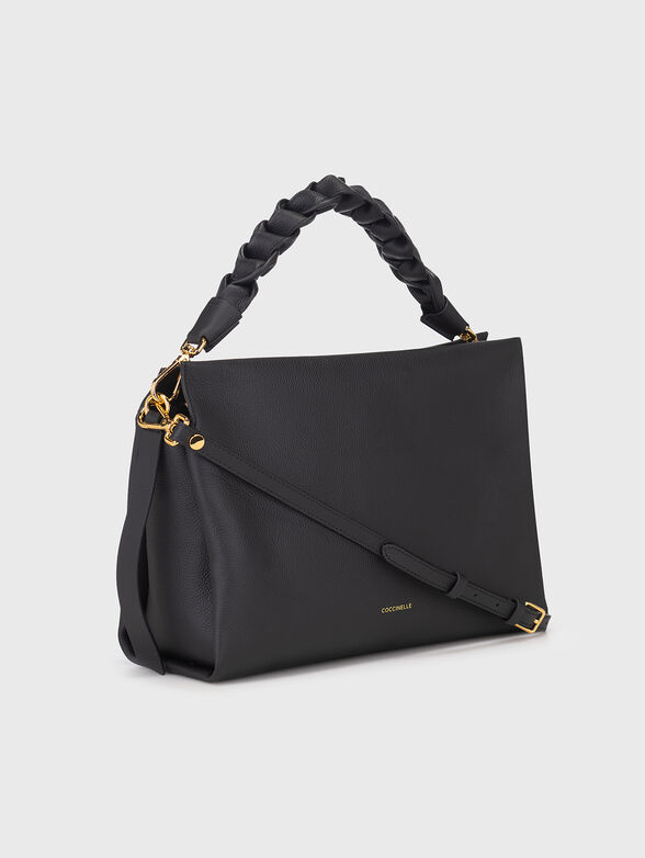 Black leather bag with knitted handle - 4