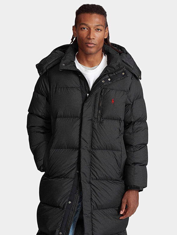 Black long padded jacket with a hood - 1