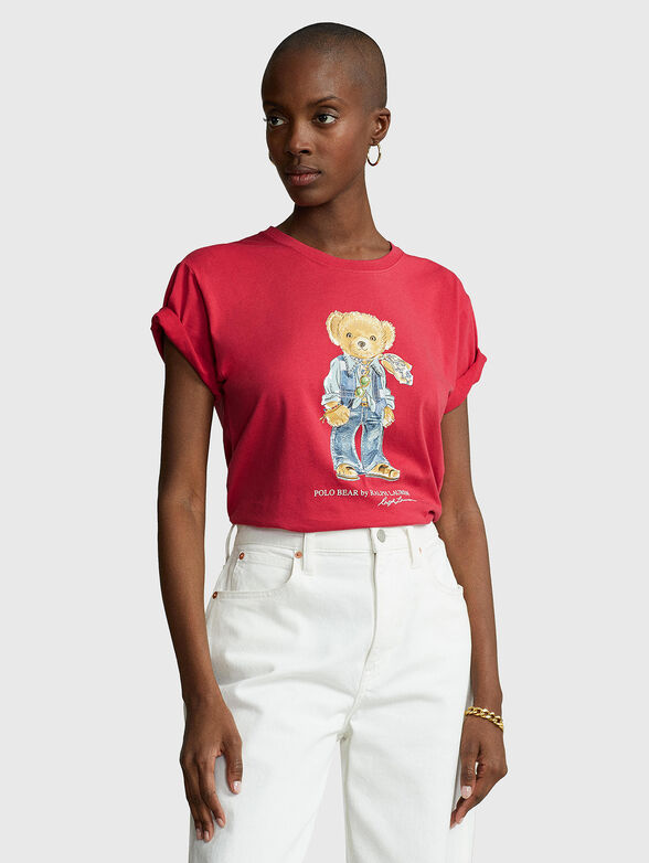 Red T-shirt with Polo Bear print - 1