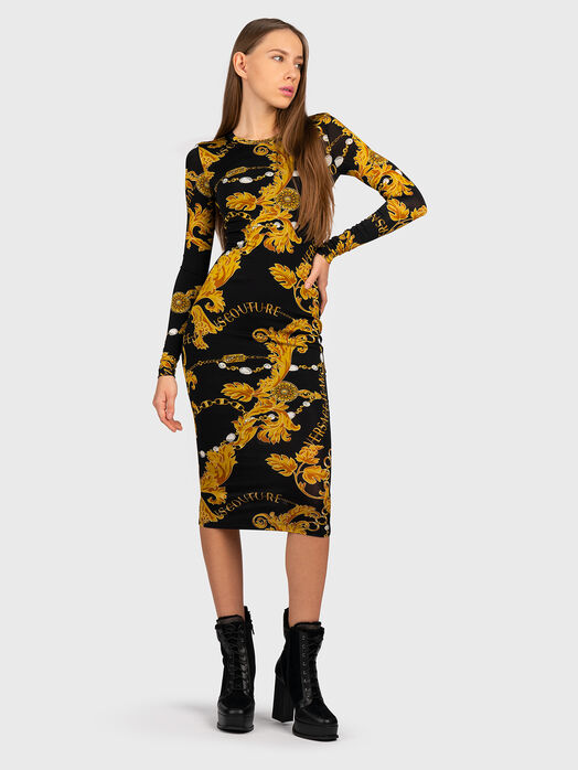 Black midi dress with baroque print 