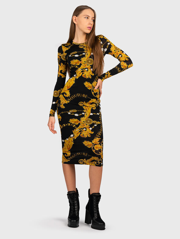 Black midi dress with baroque print  - 1