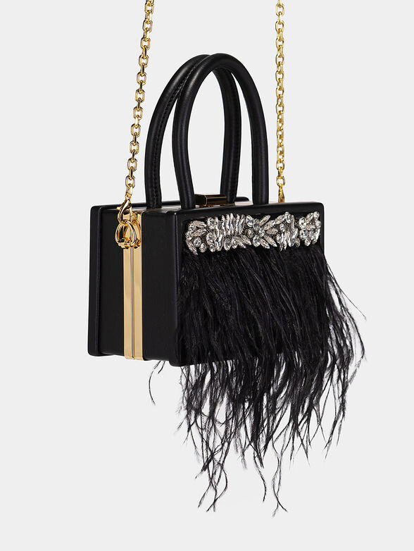 Black clutch with appliqué gemstones and feathers - 5