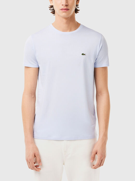 Бледосиня памучна тениска с лого акцент - 1