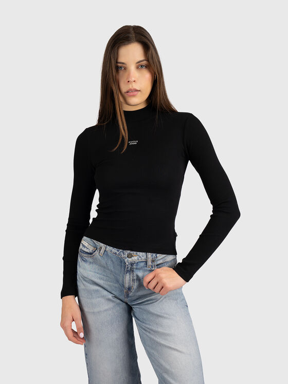 Черна блуза с поло яка  - 1