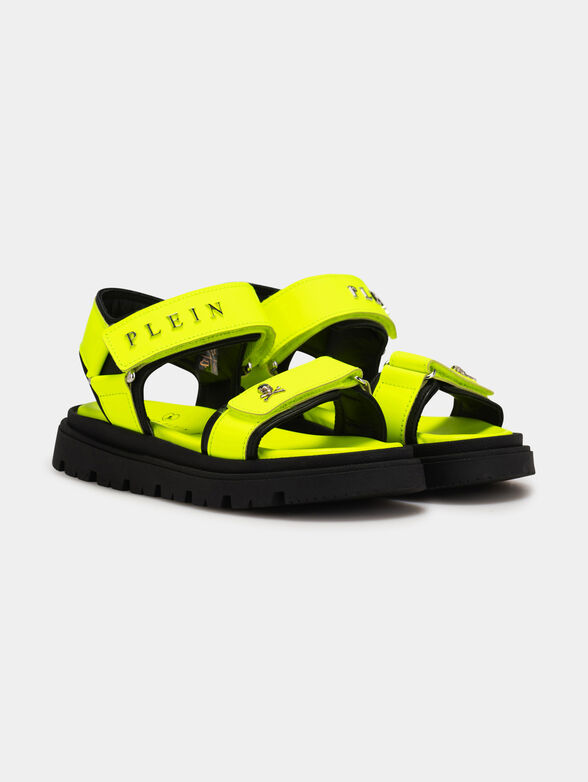 Unisex leather sandals in neon yellow color - 2
