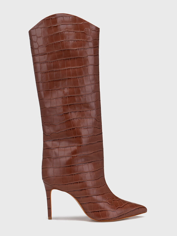 MARYANA black leather boots with croc texture - 1