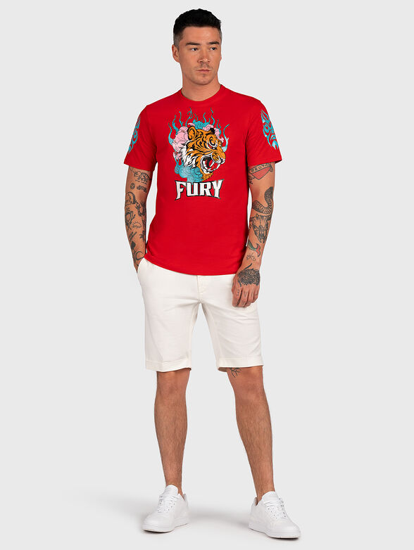 Red T-shirt with colorful print - 5