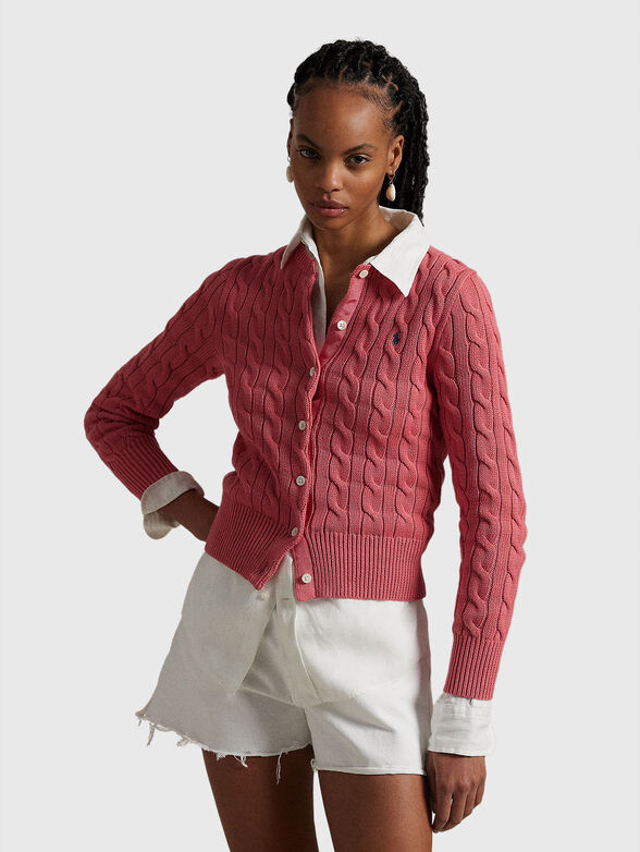 Cable knit cotton crewneck cardigan - 1