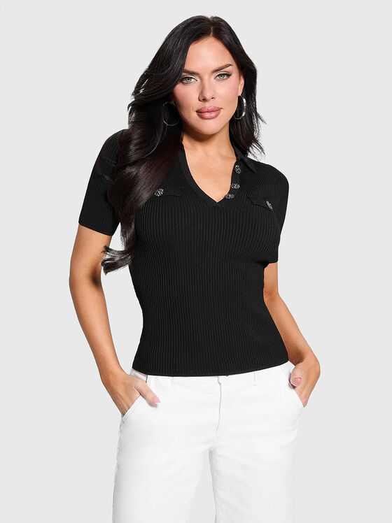 Polo shirt with accent buttons in black - 1