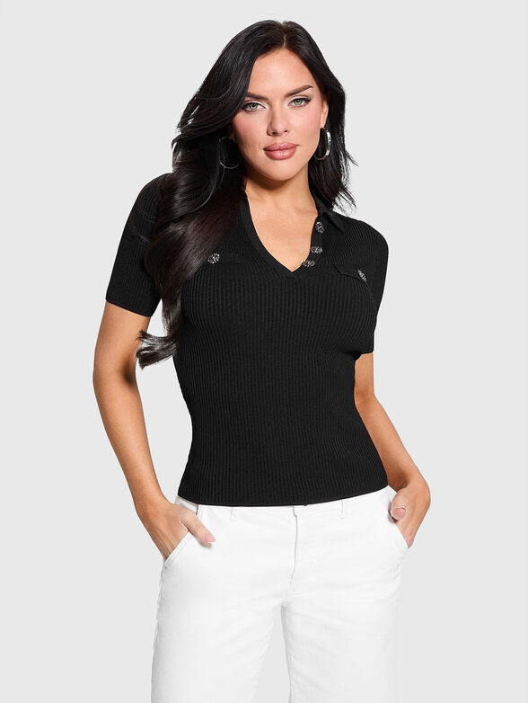 Polo shirt with accent buttons in black - 1