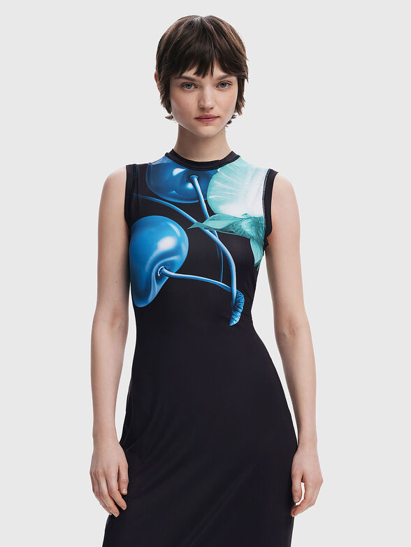 Midi dress with oval neckline and print - 3