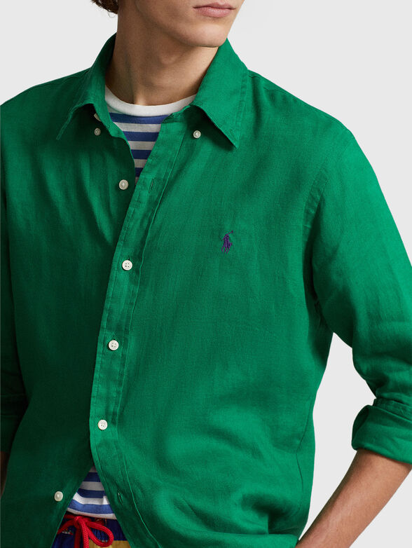 Green linen shirt with logo detail - 4