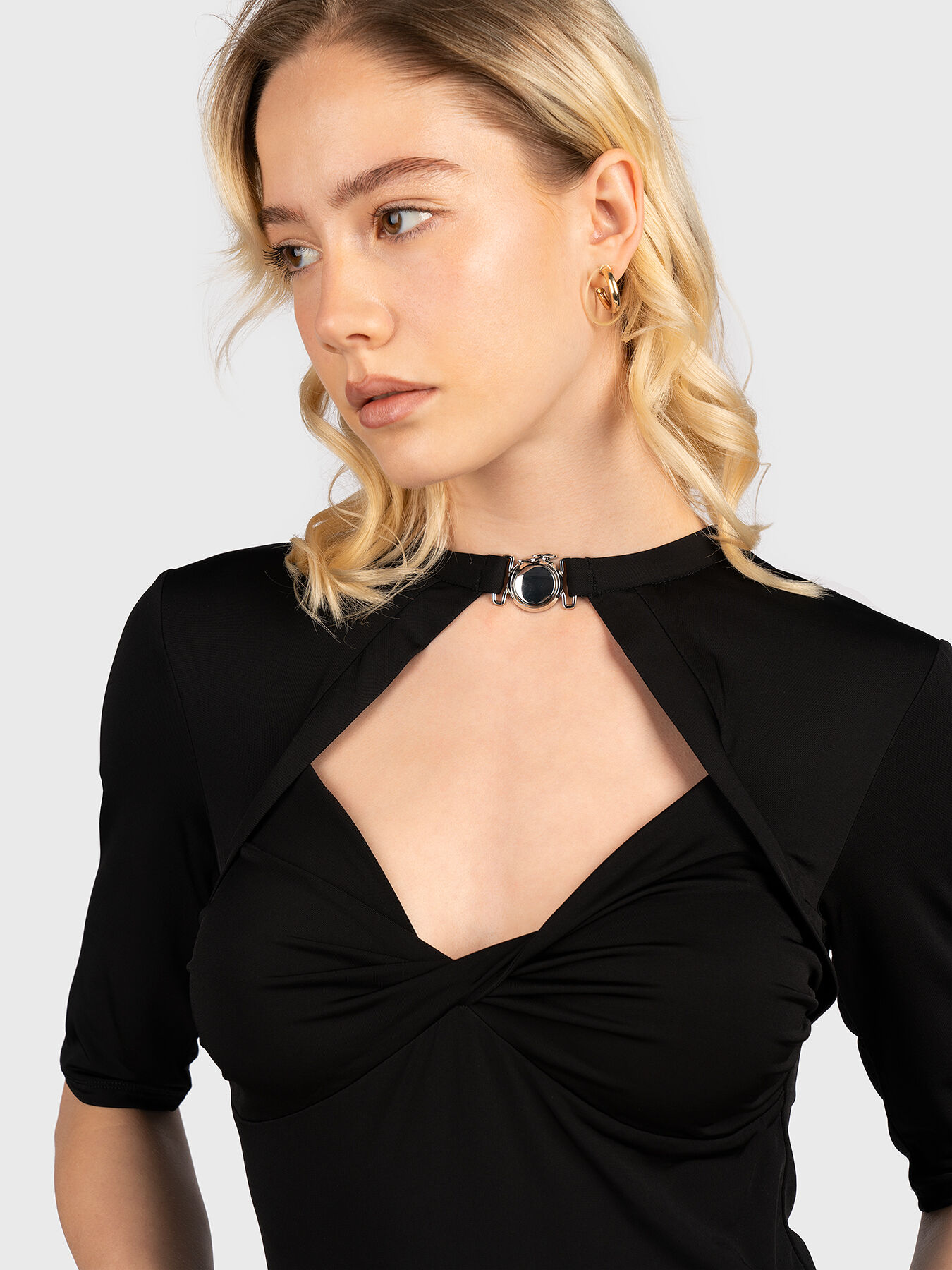 Black mini dress with metallic accent brand TRUSSARDI