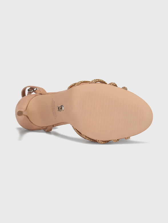 Beige heeled sandals with applied rhinestones - 5