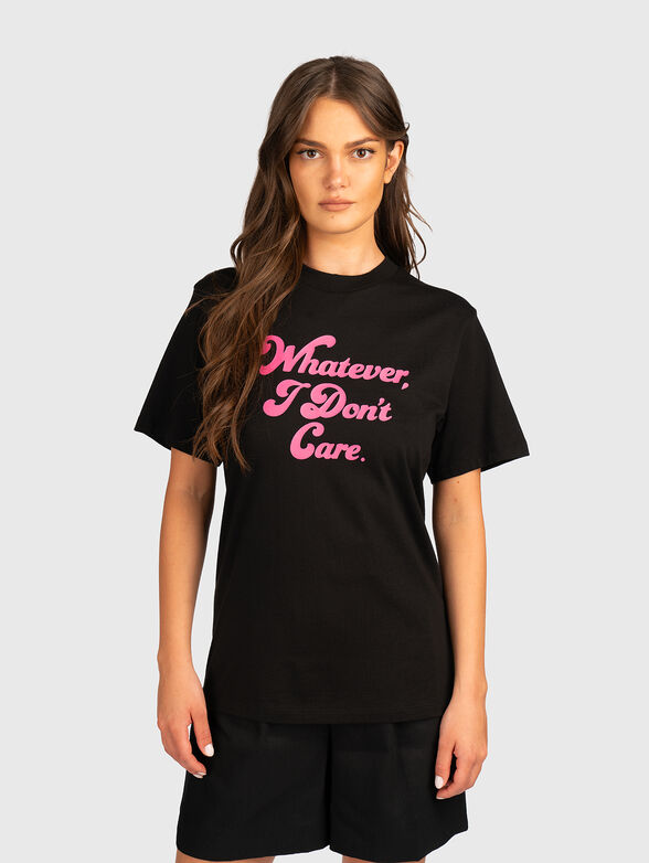 Cotton T-shirt with oval neckline and accent print - 1