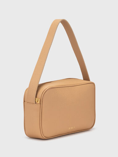 Small leather bag with logo in beige - 3