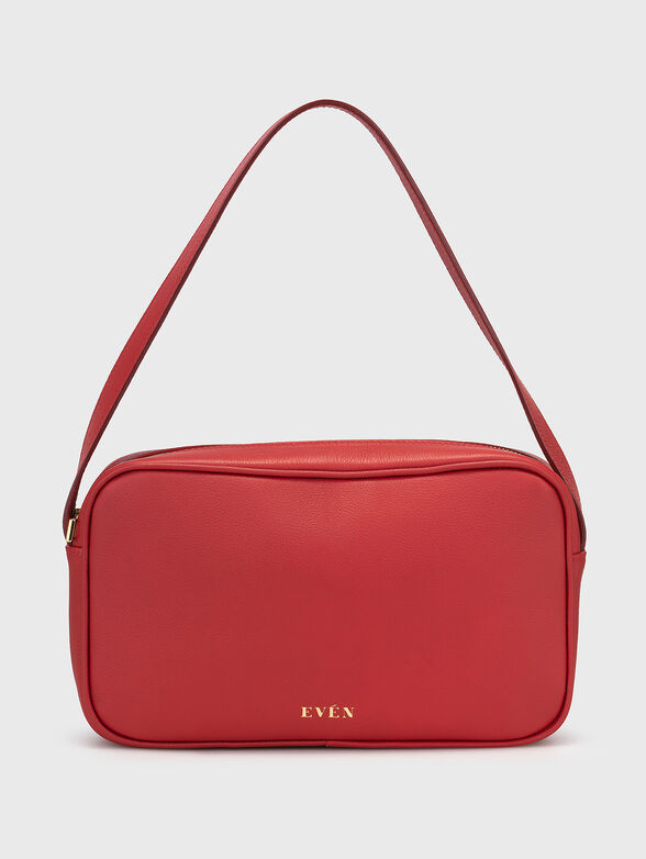 Small leather bag with logo in beige - 1