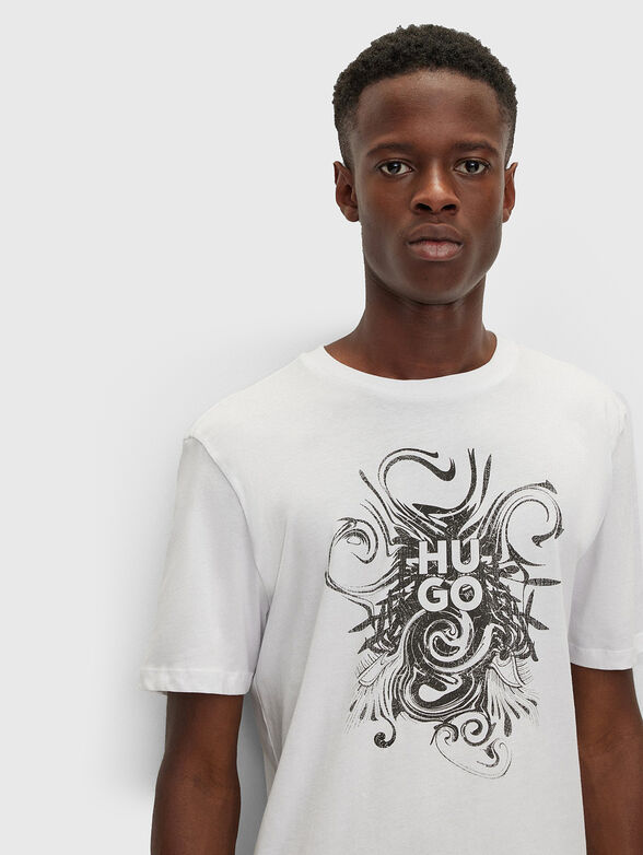 Cotton T-shirt with art print and logo - 4