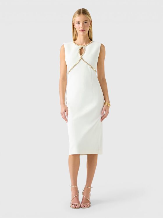 Рокля от креп със златисти детайли - 1