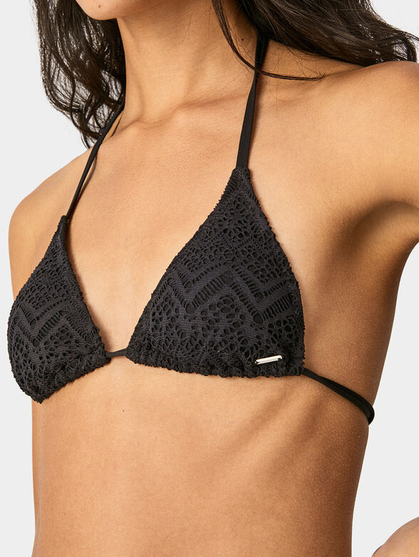 WENDY bikini top with lace texture in black - 4