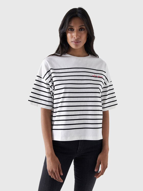 Cotton T-shirt with striped print - 1