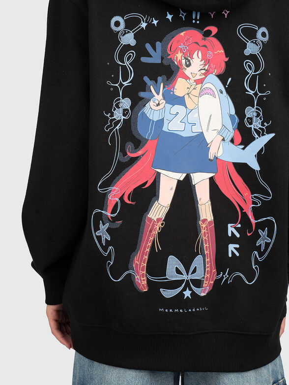 Cotton sweatshirt with hood and print - 3