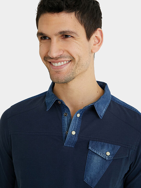 Cotton and denim polo shirt - 5